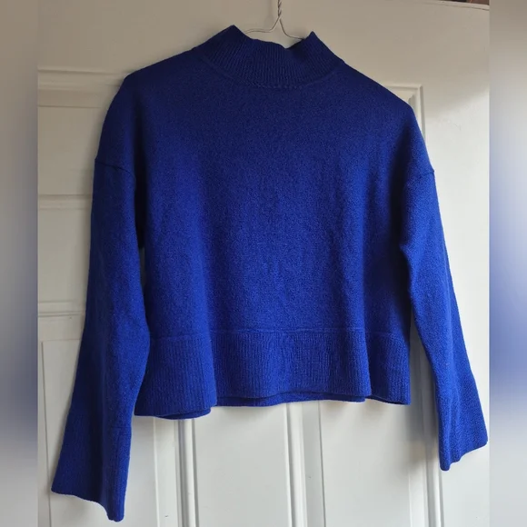 Tahari Cobalt Blue Mock Neck 100% Merino Wool Sweater - Picture 2 of 12